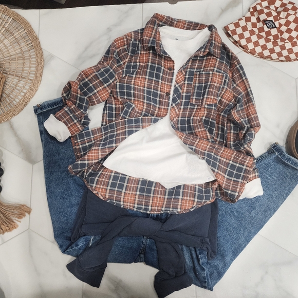 [ COTTON ON] boys size 9-10 plaid coral,gray  long sleeve button up  shirt - Picture 15 of 16